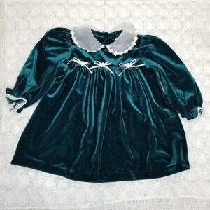 Vintage Good Lad Velvet holiday girls dress green size 18 months organza collar